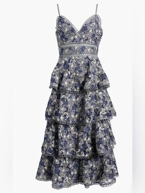 Arose Studio Marcela Floral Embroidered Tiered Midi Dress